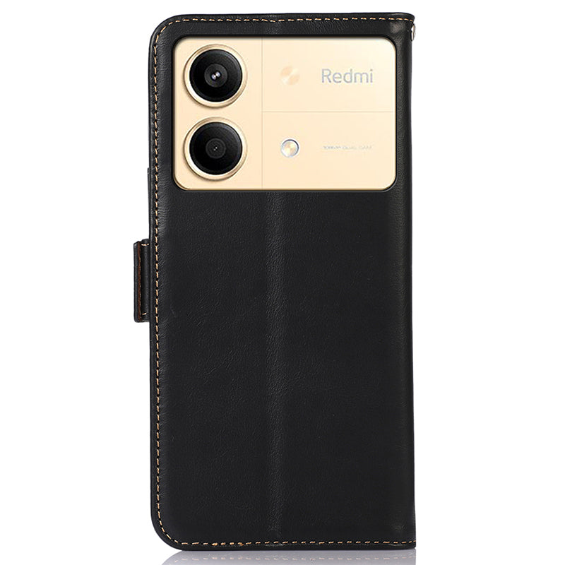 For Xiaomi Redmi Note 13R Pro 5G Genuine Cow Leather Case RFID Blocking Wallet Cover - Black For Xiaomi Redmi Note 13R Pro 5G Genuine Cow Leather Case RFID Blocking Wallet Cover - Black